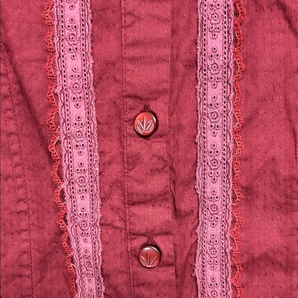 Denim 24/7 Wine Ruffle Cotton Blouse Button up with Lace Trim Fancy size 22 - Picture 8 of 14